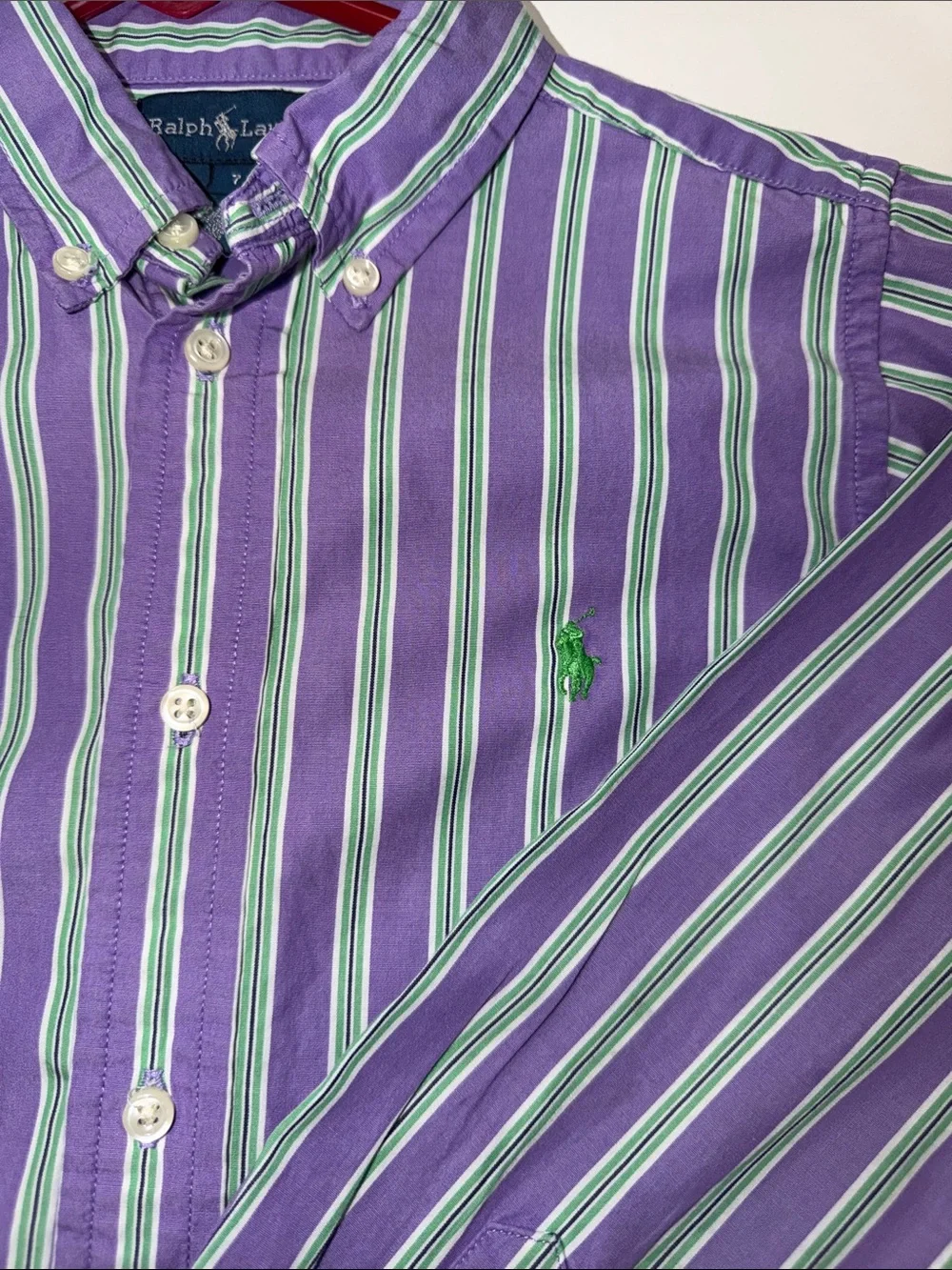 Ralph Lauren Purple, Green & White Striped Button-Down Shirt